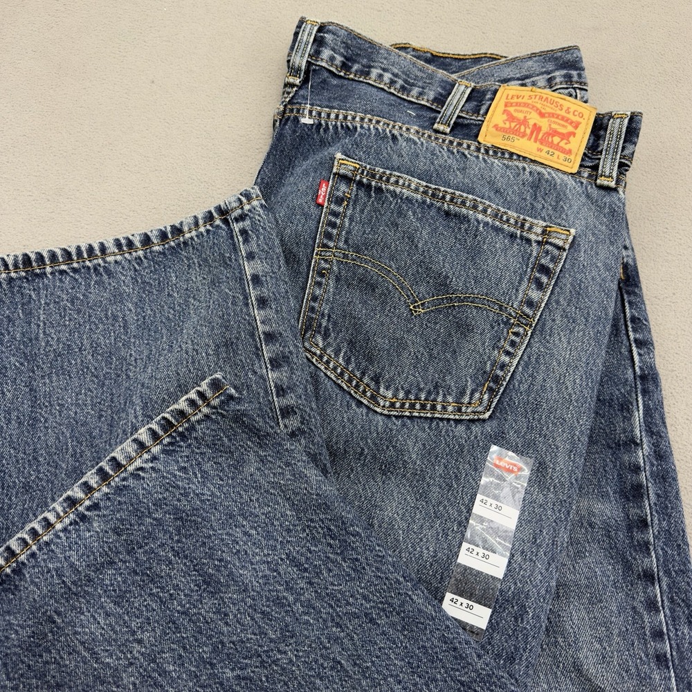 Levis 565 Loose Straight Jeans Mens 42x28 Blue Dark Wash Baggy Loose 90s Style
